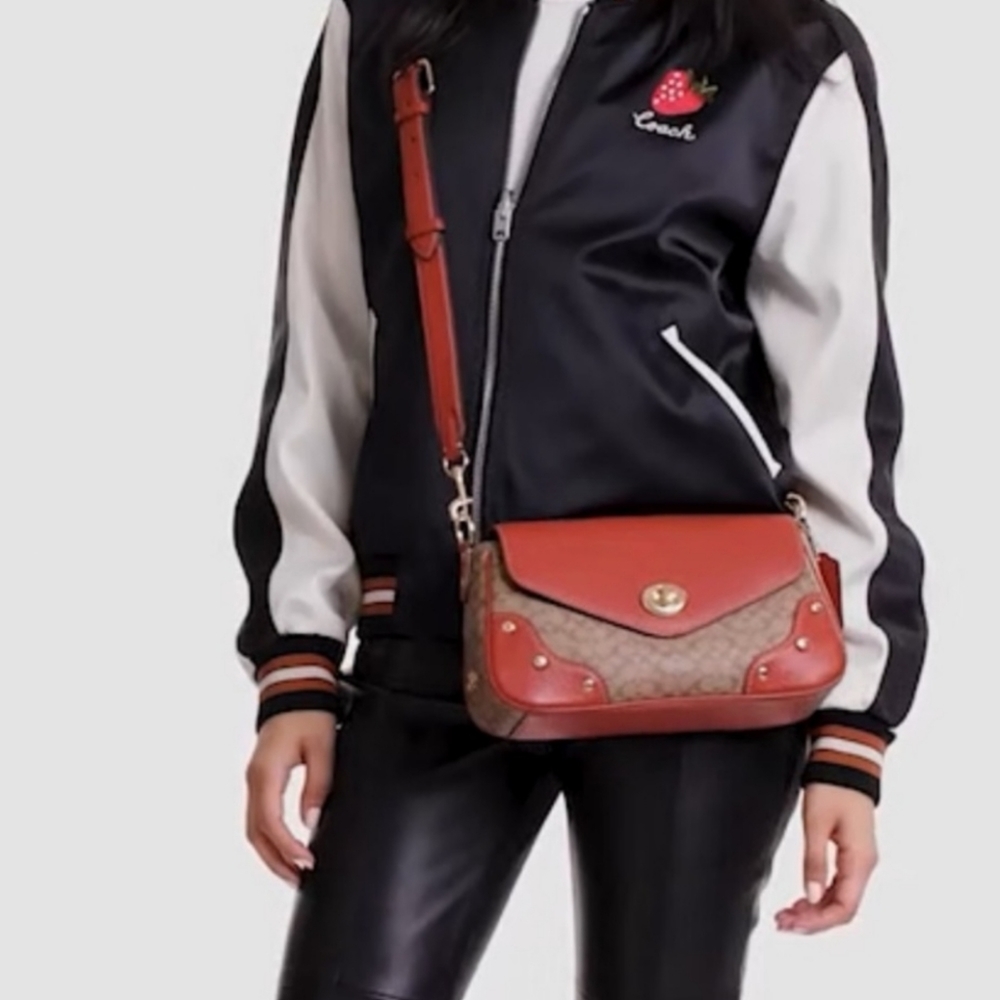 NWT 🌷Coach Millie Shoulder Bag In Colorblock Signature Canvas Khaki/Terracotta